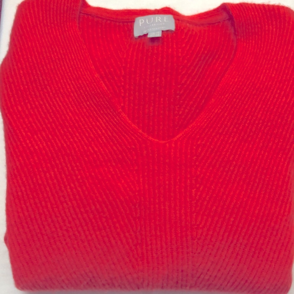 Pure Cashmere Sweater Gassato Pointelle Women’s Sweater Apricot lightweight V
